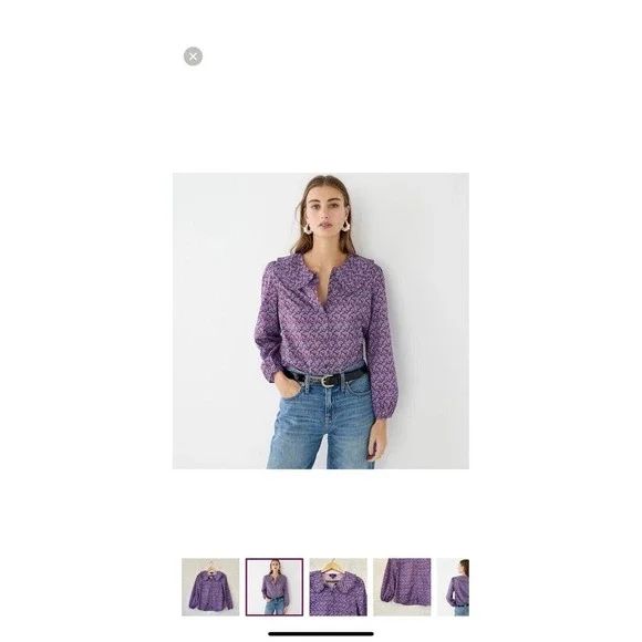 J. Crew Liberty London Maroon& Blue Floral Button-up Collared Shirt Sz 0 - Picture 6 of 8